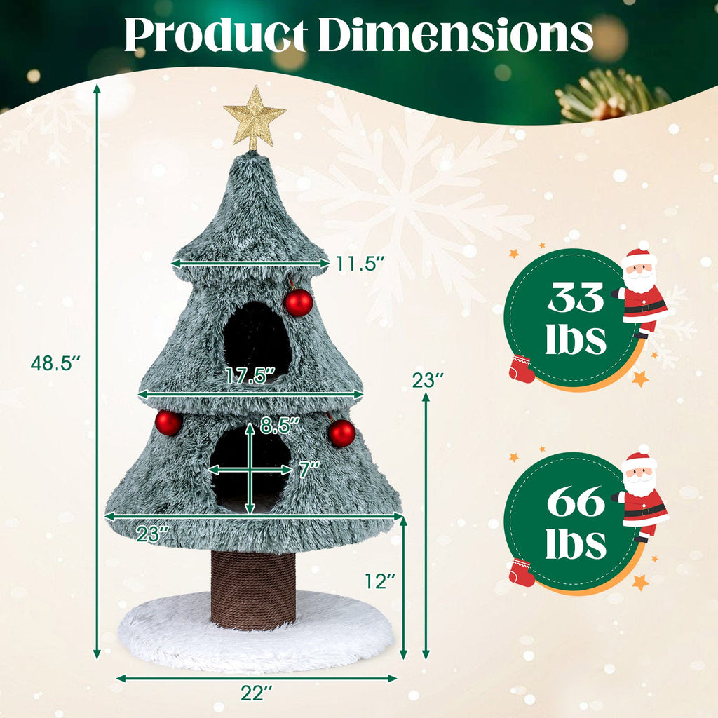 Christmas Cat Tree for Indoor Cats 48.5 inch Tower with 2 Large Condos Scratching Post-Green