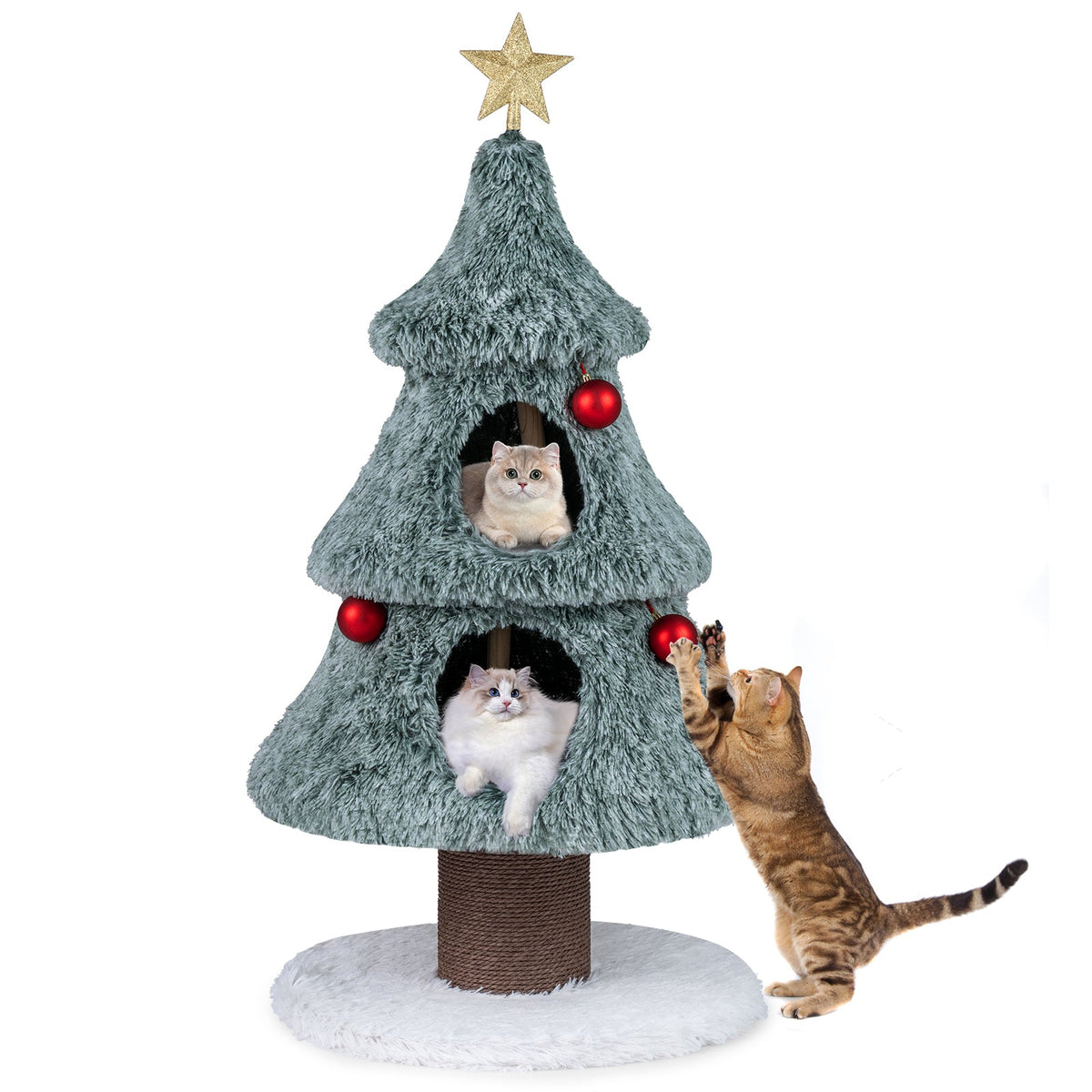 Christmas Cat Tree for Indoor Cats 48.5 inch Tower with 2 Large Condos Scratching Post-Green